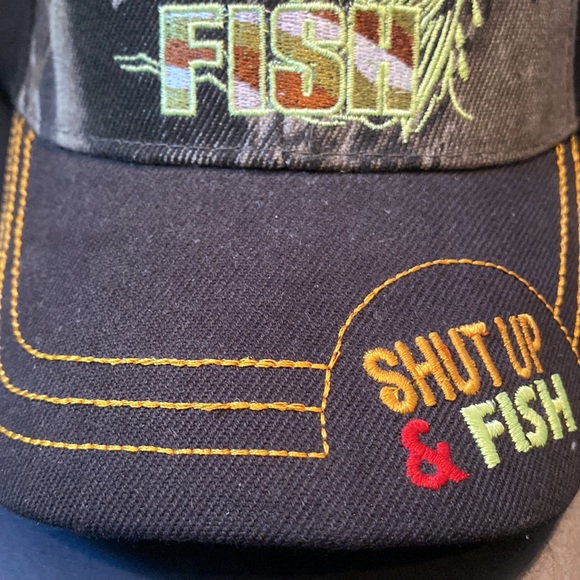 Shut Up and Fish fishing ball cap hat adjustable hook and loop strap OSFM black - Picture 2 of 7